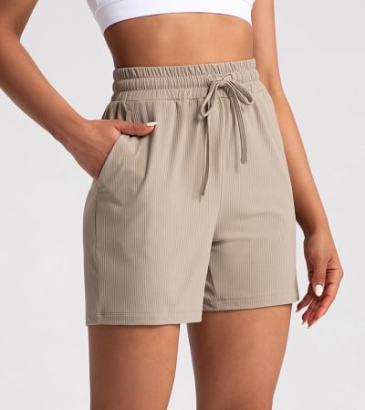 Bottoms - Pantaloni scurți Ribbed Soft – material catifelat, Khaki