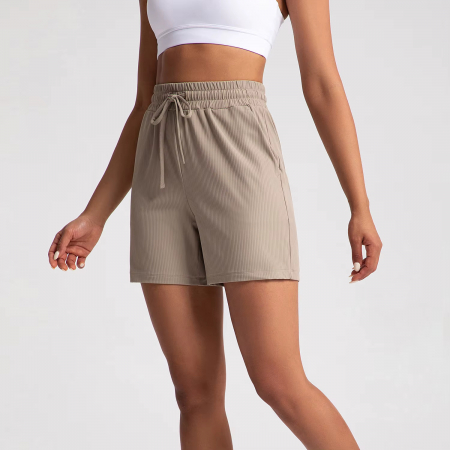 Pantaloni scurți Ribbed Soft – material catifelat, Khaki [2]