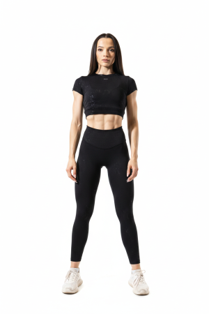 set crop top maneca scurta si colanti negri [14]