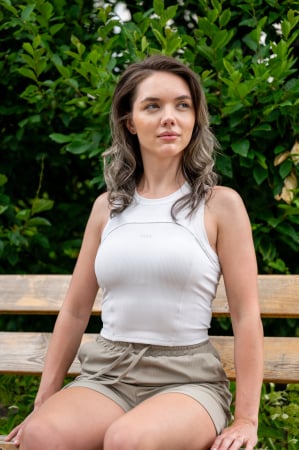 All - Top Ribbed Premium Essential cu bustiera - Alb