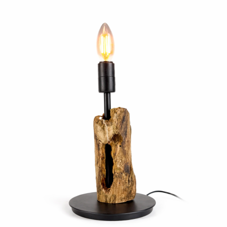 Lampi handmade din lemn masiv – Iluminat natural - Lampă de masă din lemn recuperat – bază cilindrică organică – handmade