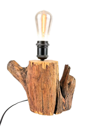 Lampi handmade din lemn masiv – Iluminat natural - Lampă de masă handmade din cireș masiv, trunchi natural sculptural