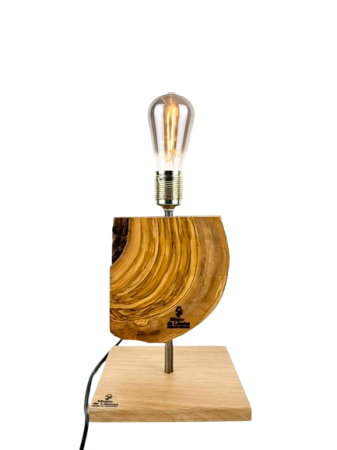 Lampi handmade din lemn masiv – Iluminat natural - Lampă decorativă de birou handmade din măslin, cu bază din stejar
