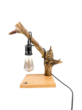 Lampi handmade din lemn masiv – Iluminat natural - Lampă decorativă de birou handmade din stejar, ramură naturală, bază din stejar