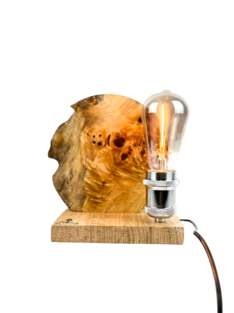 Lampi handmade din lemn masiv – Iluminat natural - Lampă decorativă de masă handmade din plop, cu bază din stejar, design natural,