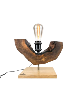 Lampi handmade din lemn masiv – Iluminat natural - Lampă decorativă din lemn de nuc, formă curbată cu bază din stejar