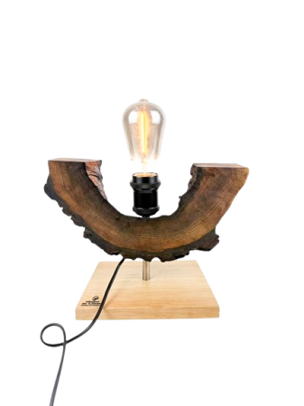 Lampi handmade din lemn masiv – Iluminat natural - Lampă decorativă din nuc, cu bază din stejar, handmade, unicat