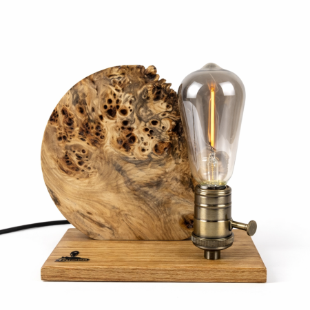Lampi handmade din lemn masiv – Iluminat natural - Lampă handmade din lemn masiv noduros cu bec Edison – Mugur de Lumină România