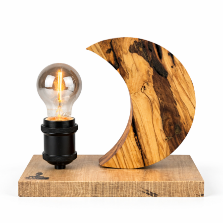 Lampi handmade din lemn masiv – Iluminat natural - Lampă handmade „Luna” din lemn de măslin – unicat