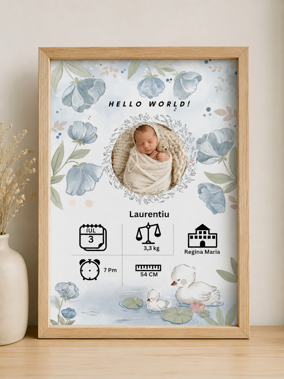 Poster Naștere Personalizat cu Fotografie și Datele Bebelușului [2]