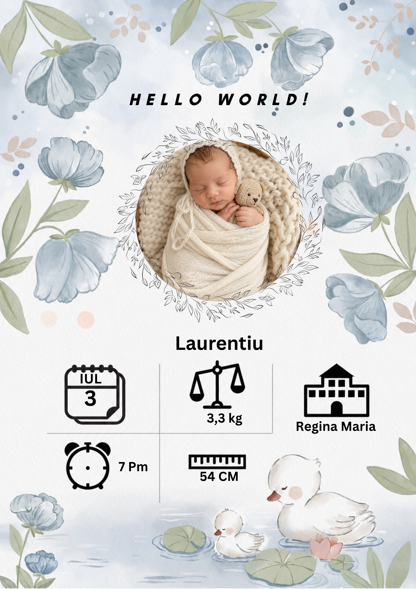 Poster Naștere Personalizat cu Fotografie și Datele Bebelușului [3]