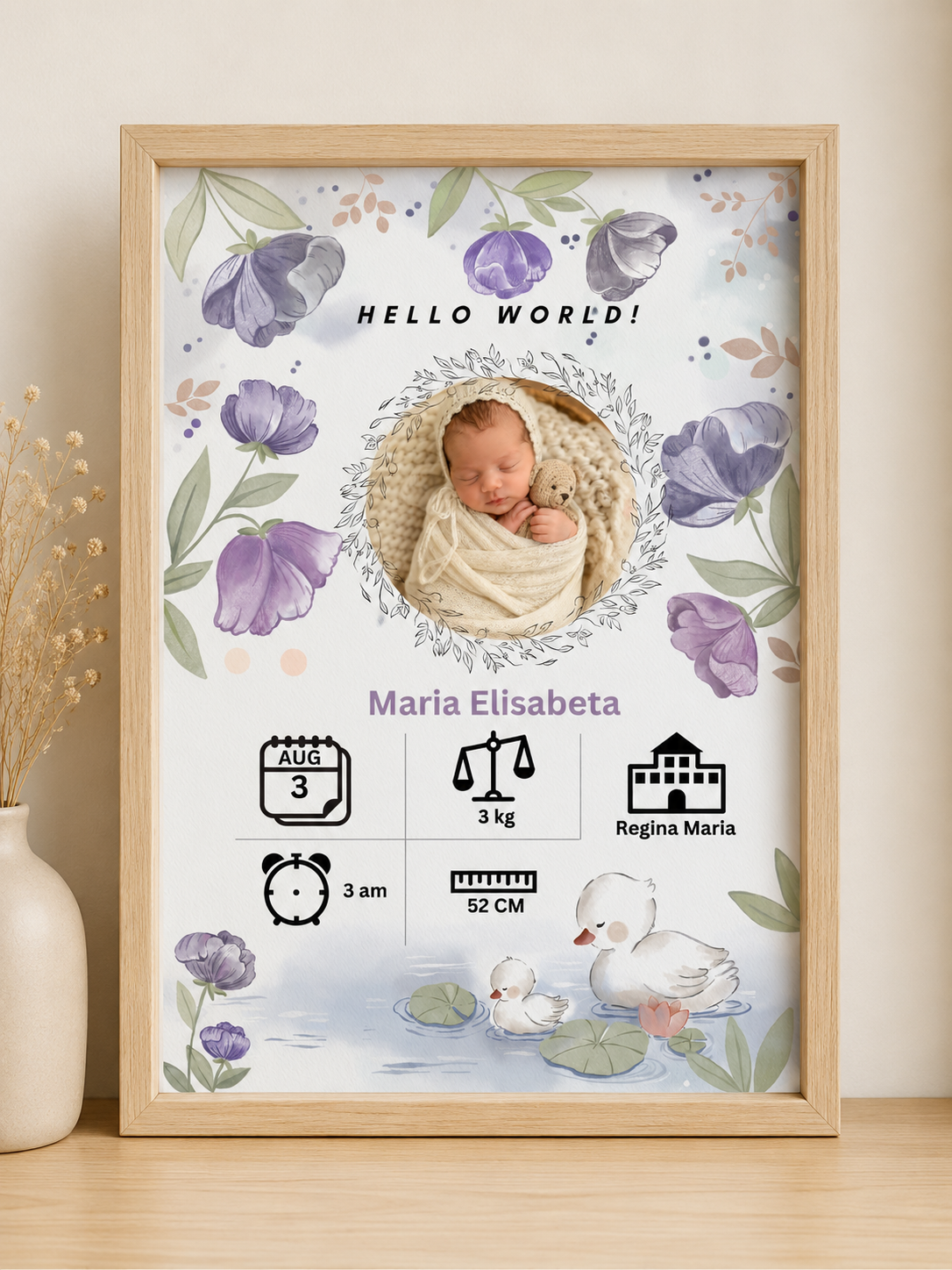 Colaj foto cu rama - Poster Naștere Personalizat cu Fotografie și Datele Bebelușului