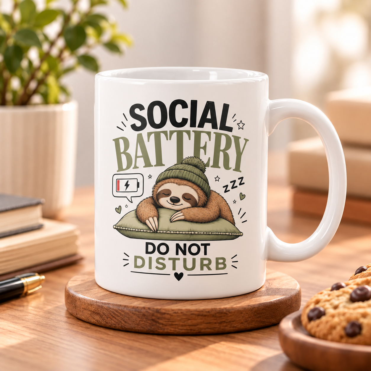 Cani amuzante cu mesaje in engleza - Cană amuzantă Social Battery – 330 ml