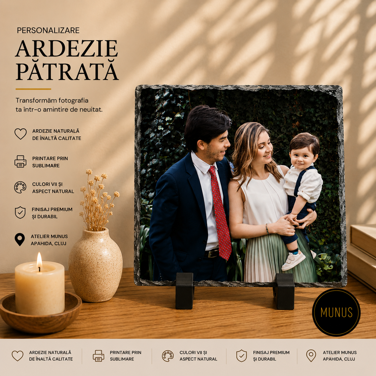 Ardezie personalizata - Placa ardezie personalizată - patrata