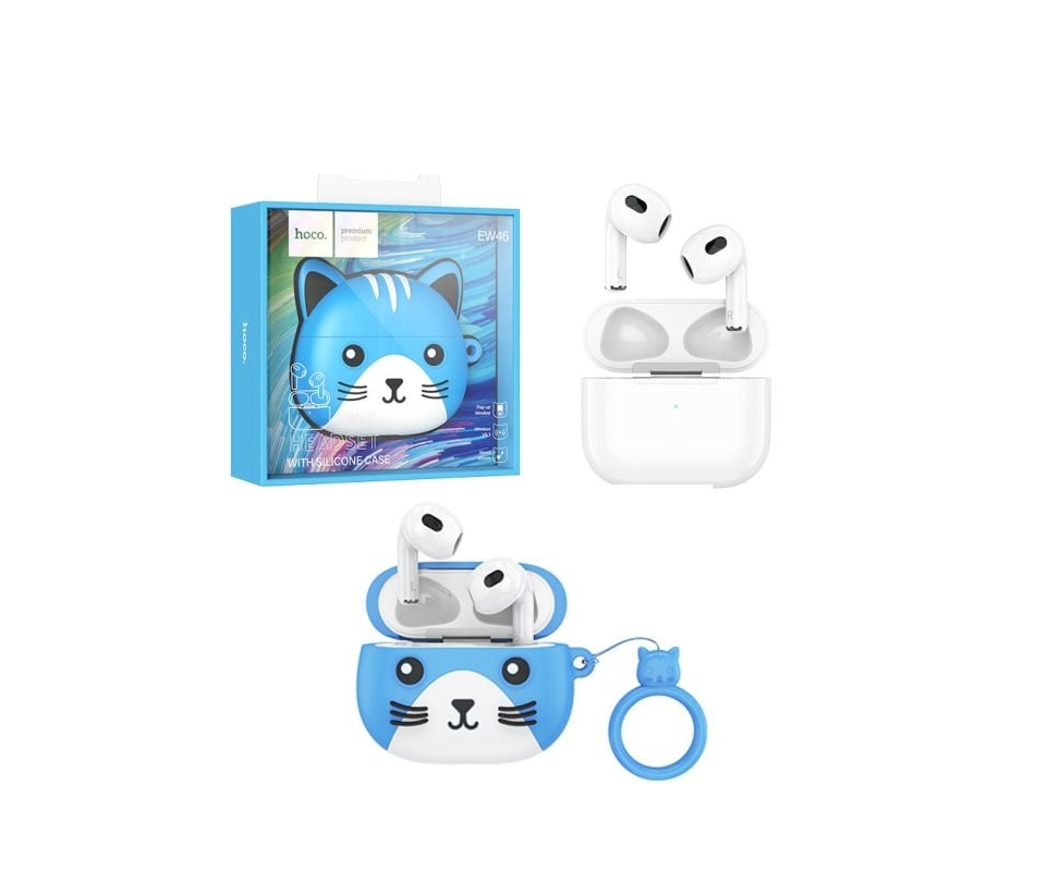 Căști Wireless Hoco EW46 Bluetooth 5.3, Cat Case 300 mAh, 150h StandBy, Albastru – MyAllora [1]