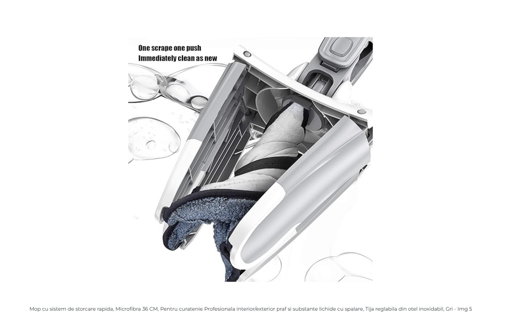 Mop stoarcere rapidă, microfibră 36 cm, tijă inox – gri | MyAllora [3]