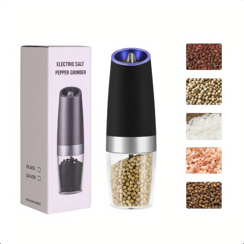 Râșniță Electrică din Inox 20×7 cm – Sare & Piper, Gravitațională cu LED [1]