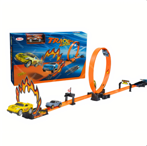 Jucarii - Circuit de Mașinuțe 142 cm – Loop 360 & Inel de Foc, cu Mașinuță Metalică