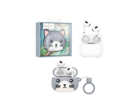 Casti Wireless, Ear Buds, Bluetooth - Căști Wireless Hoco EW46 Bluetooth 5.3, Cat Case 300 mAh, 150h StandBy, Gri – MyAllora