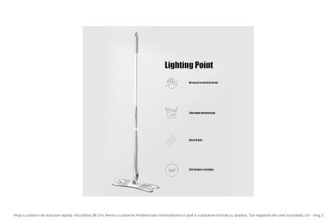 Mop stoarcere rapidă, microfibră 36 cm, tijă inox – gri | MyAllora [3]