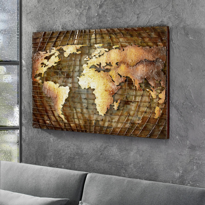 Tablou metalic decorativ- Harta lumii 120x70cm [2]