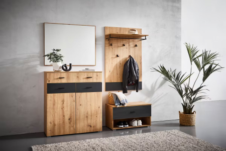 Set dulap hol din 4 piese – 165 × 198 × 38 cm, în nuanță stejar natural [2]
