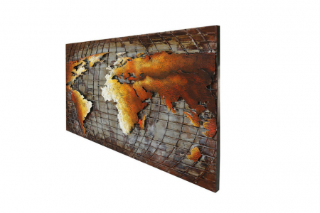 Obiecte decorative - Tablou metalic decorativ- Harta lumii 120x70cm