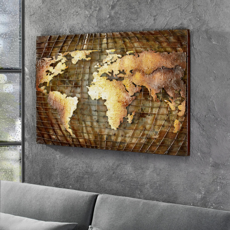 Tablou metalic decorativ- Harta lumii 120x70cm [1]