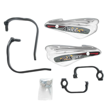 Prindere ghidon - ACCEL protectii maini (handguards) cu prindere din aluminiu strong (22+28MM) prindere 2 punktowe (alu-negru, plastik-alb)