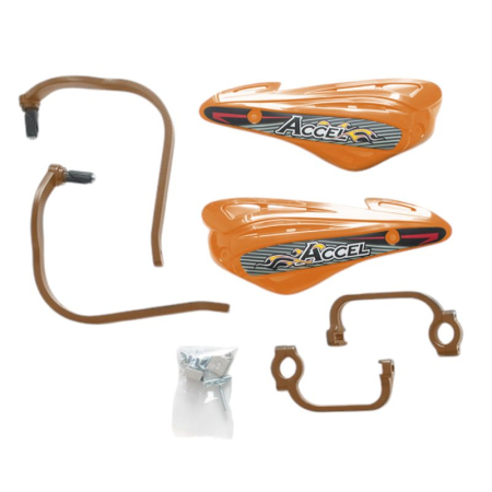 Prindere ghidon - ACCEL protectii maini (handguards) cu prindere din aluminiu strong (22+28MM) prindere 2 punktowe (alu-portocaliu, plastik-portocaliu)