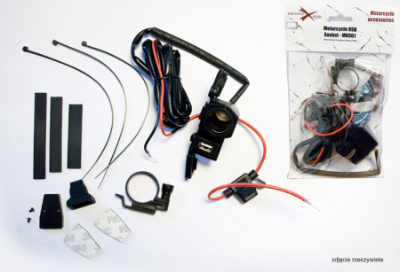 Prize - BIKETEC - priza moto 12V cu 1 port USB cu siguranta, montaj pe ghidon / tub