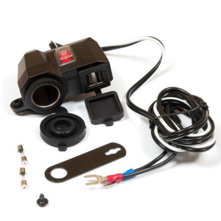 Prize - BIKETEC - priza moto 12V cu 2 porturi USB cu siguranta, montaj sub oglinda MUS04L