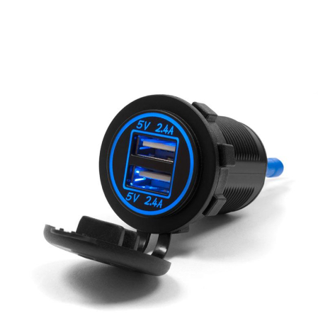 Prize - BIKETEC - priza moto dubla cu iluminare, montaj pe suprafata plana sau pe ghidon, necesita adaptor BTMUS28