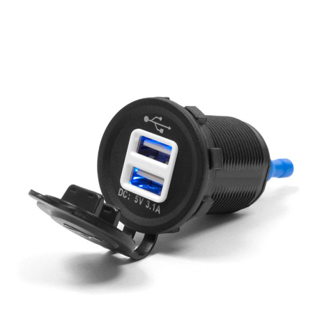 Prize - BIKETEC - priza moto dubla USB cu iluminare montaj pentru suprafata plana (carenaj, top case) sau pe ghidon - necesita adaptor BTMUS28 (EL)