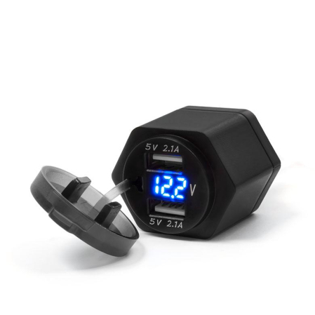 Prize - BIKETEC - priza moto ISO 4165 pentru BMW / TRIUMPH cu USB si voltmetru, montaj pe ghidon MUS42