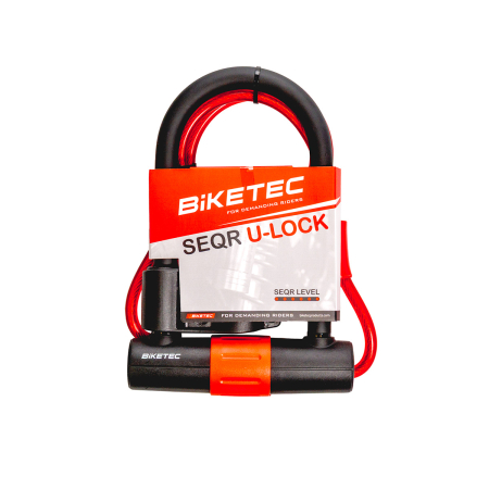 Securitate - BIKETEC - SEQR blocare U-lock cu cablu 10 mm, 1,2 m cu lacat 180 mm x 260 mm, 3 chei, arc 16 mm
