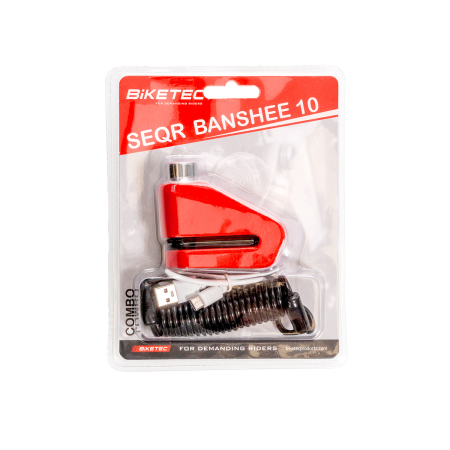 Securitate - BIKETEC - SEQR blocator disc frana 7,2 mm cu alarma 120 dB - bolt 10 mm, 81 mm x 55 mm, 3 chei, cablu siguranta