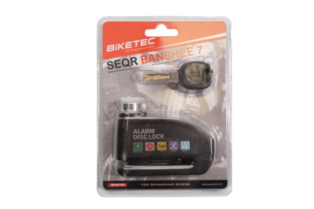Securitate - BIKETEC - SEQR blocator disc frana cu alarma screamer 100 dB, bolt 6 mm, 94 mm x 58 mm, 3 chei