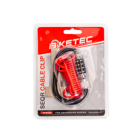 Securitate - BIKETEC - SEQR cablu de securizare pentru casca sau echipament, cablu 4 mm, 1,2 m, lacat cu cifru 4 cifre (cod resetabil)