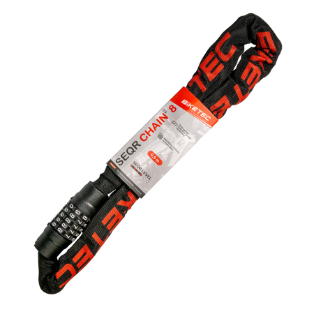 Securitate - BIKETEC - SEQR lant CP 0,9m, ochi 8 mm, lacat cu cifru 5 cifre, negru protectie