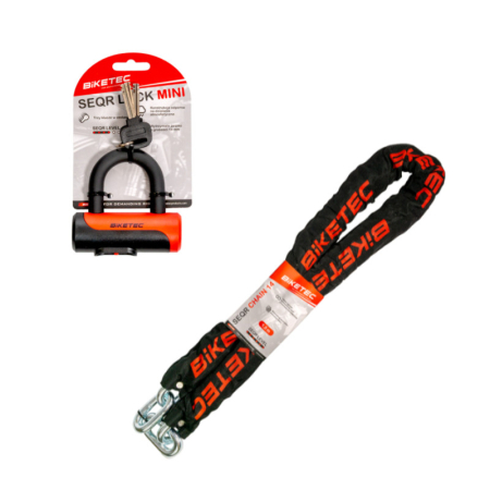 Securitate - BIKETEC - SEQR set lant 1,5 m, ochi 14 mm, protectie neagra + lacat SEQR 102 x 100 mm