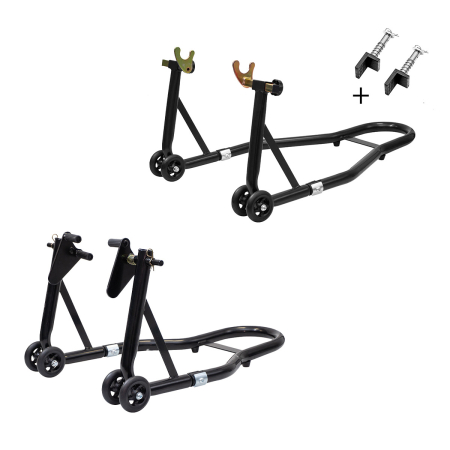 Unelte de ridicare / transport - BIKETEC - set standuri / cricuri moto fata-spate tip V / L - negru