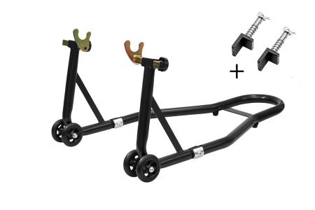 Unelte de ridicare / transport - BIKETEC - stand / cric moto spate paddock tip V / L pentru rolete si bascula - negru