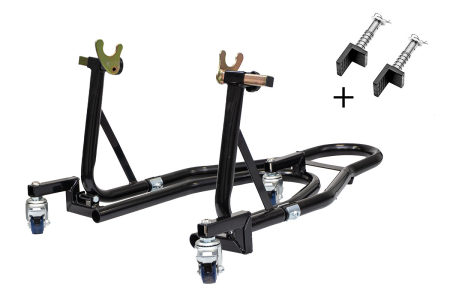 Unelte de ridicare / transport - BIKETEC - stand / cric moto spate tip V / L pe roti, pentru rolete si bascula (mutare usoara a motocicletei) - negru