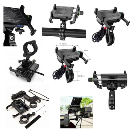 Suporti telefon/GPS - BIKETEC - suport telefon moto cu incarcare USB 3.0, montaj pe ghidon sau oglinda, tip R10-METAL USB QC