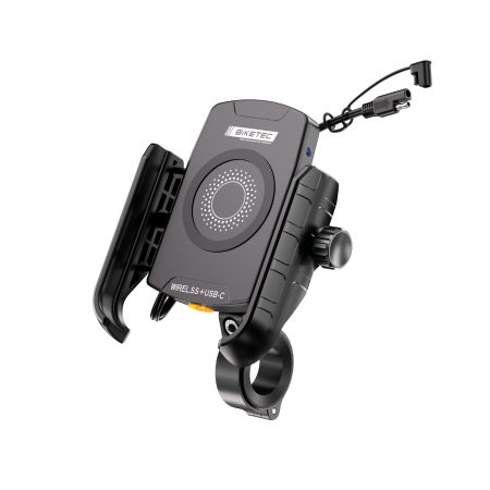 Accesorii pentru Ghidon - BIKETEC - suport telefon moto Dual, incarcare wireless + USB-C, cod BTK08