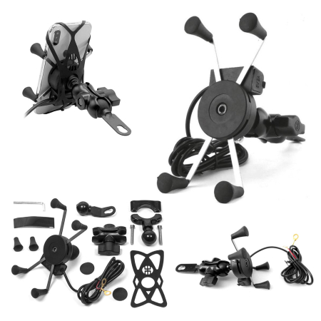 Suporti telefon/GPS - BIKETEC - suport telefon moto tip RAM XL cu incarcare USB, montaj pe ghidon sau oglinda