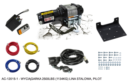 Accesorii moto si ATV - BRONCO - troliu 2500 lbs (1134 kg), cablu de otel 4.8 mm x 15.2 m, cu telecomanda