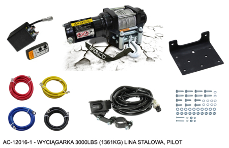 Accesorii moto si ATV - BRONCO - troliu 3000 lbs (1361 kg), cablu de otel 4.8 mm x 15.2 m, cu telecomanda