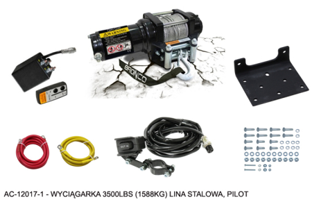 Accesorii moto si ATV - BRONCO - troliu 3500 lbs (1588 kg), cablu de otel 5.5 mm x 15.2 m, cu telecomanda